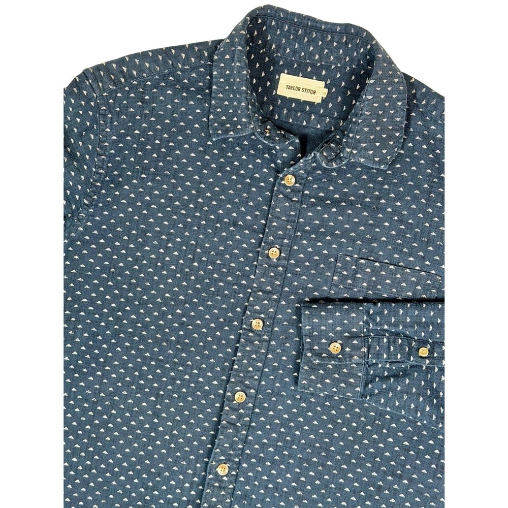 Taylor Stitch Mens 40 Blue Geometric Triangle Print Cotton Button Down Shirt